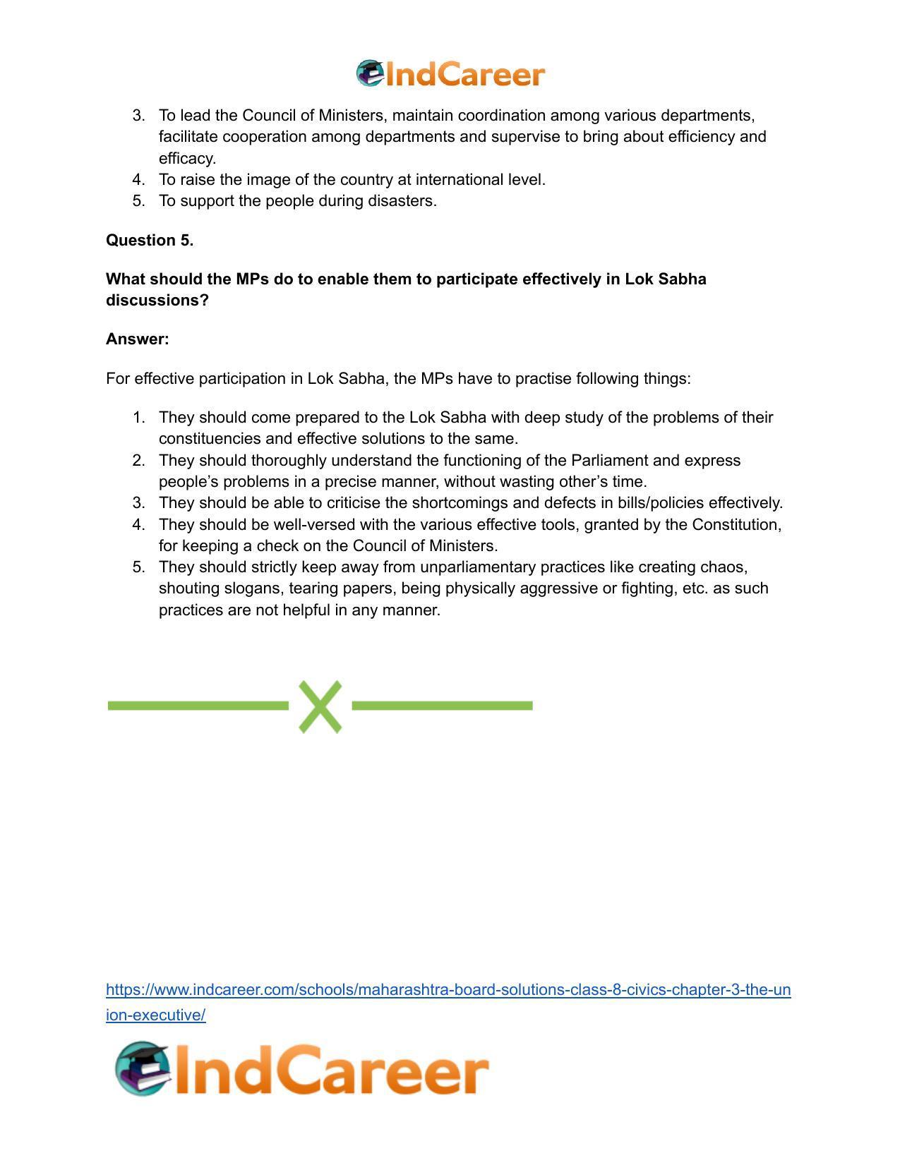 Maharashtra Board Solutions Class 8-Civics: Chapter 3- The Union Executive - Page 15
