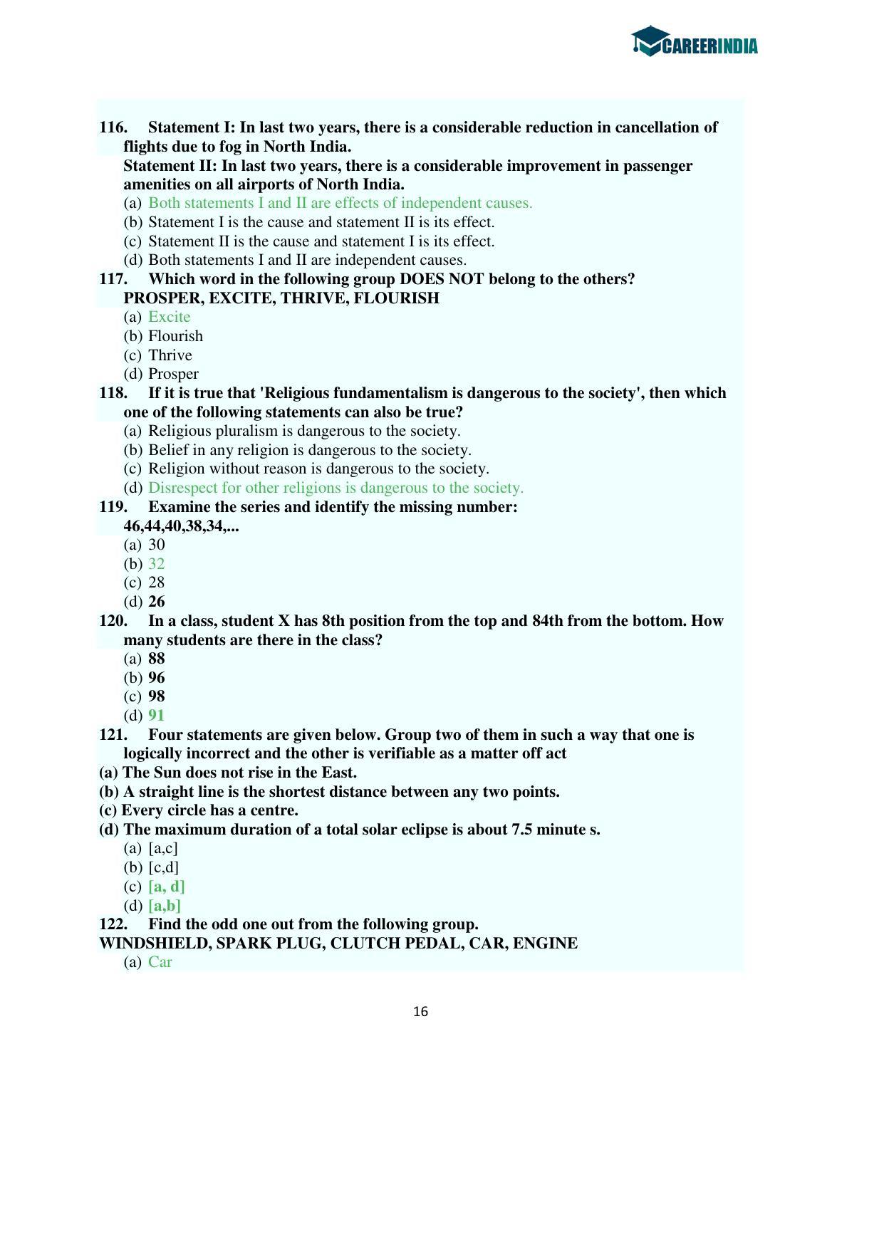 CLAT 2016 UG Question Paper with Answer Key - Page 16