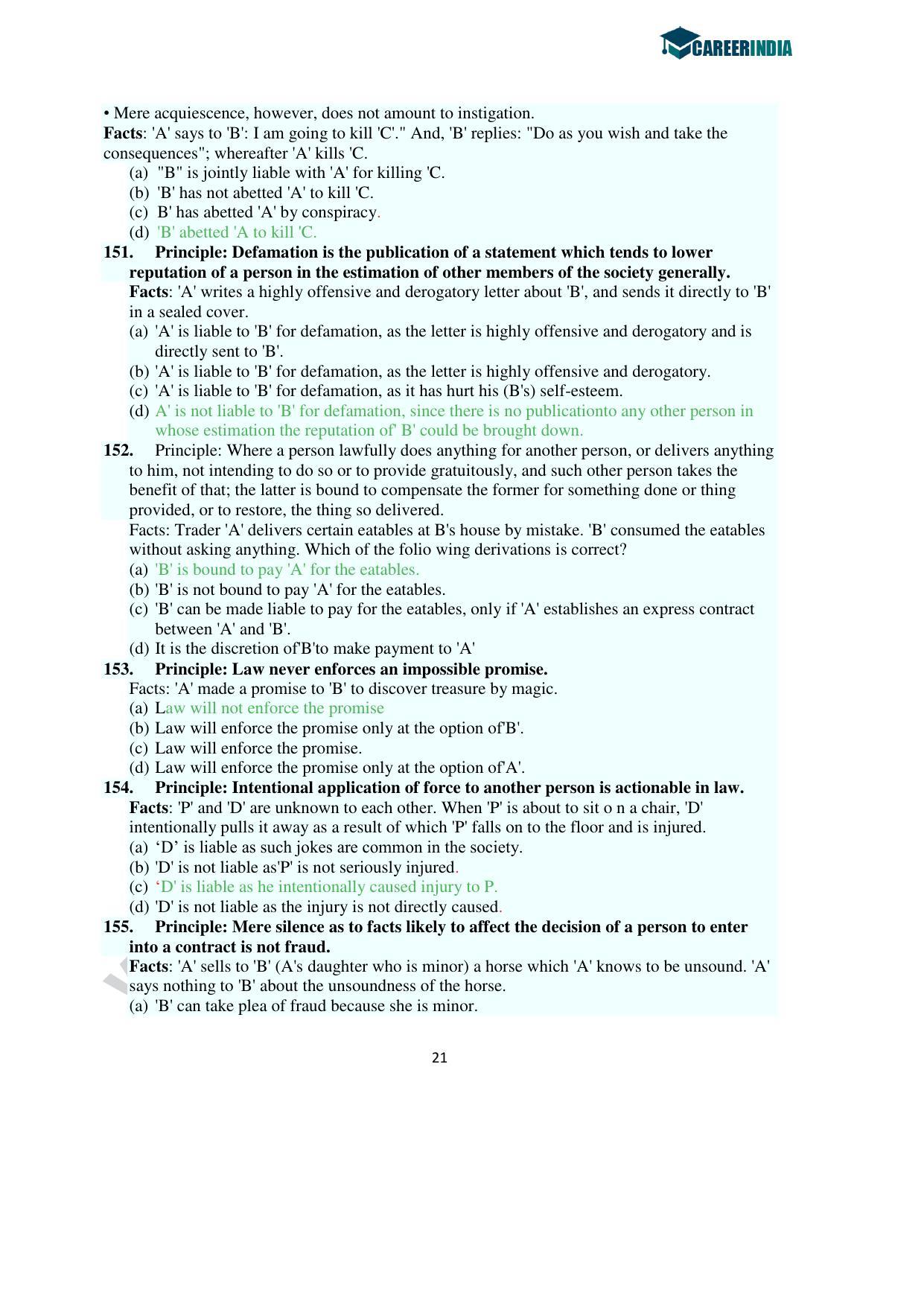 CLAT 2016 UG Question Paper with Answer Key - Page 21