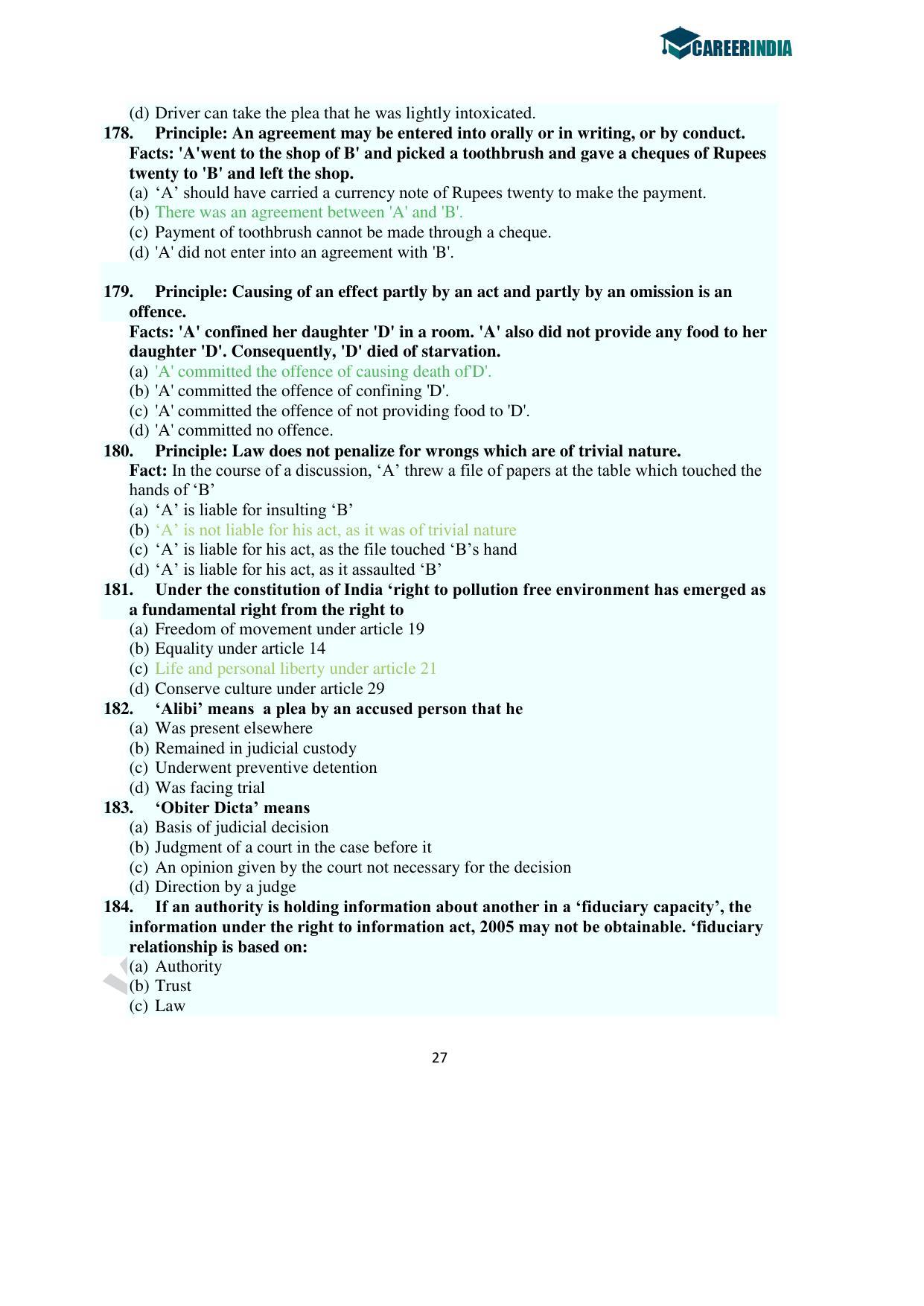 CLAT 2016 UG Question Paper with Answer Key - Page 27