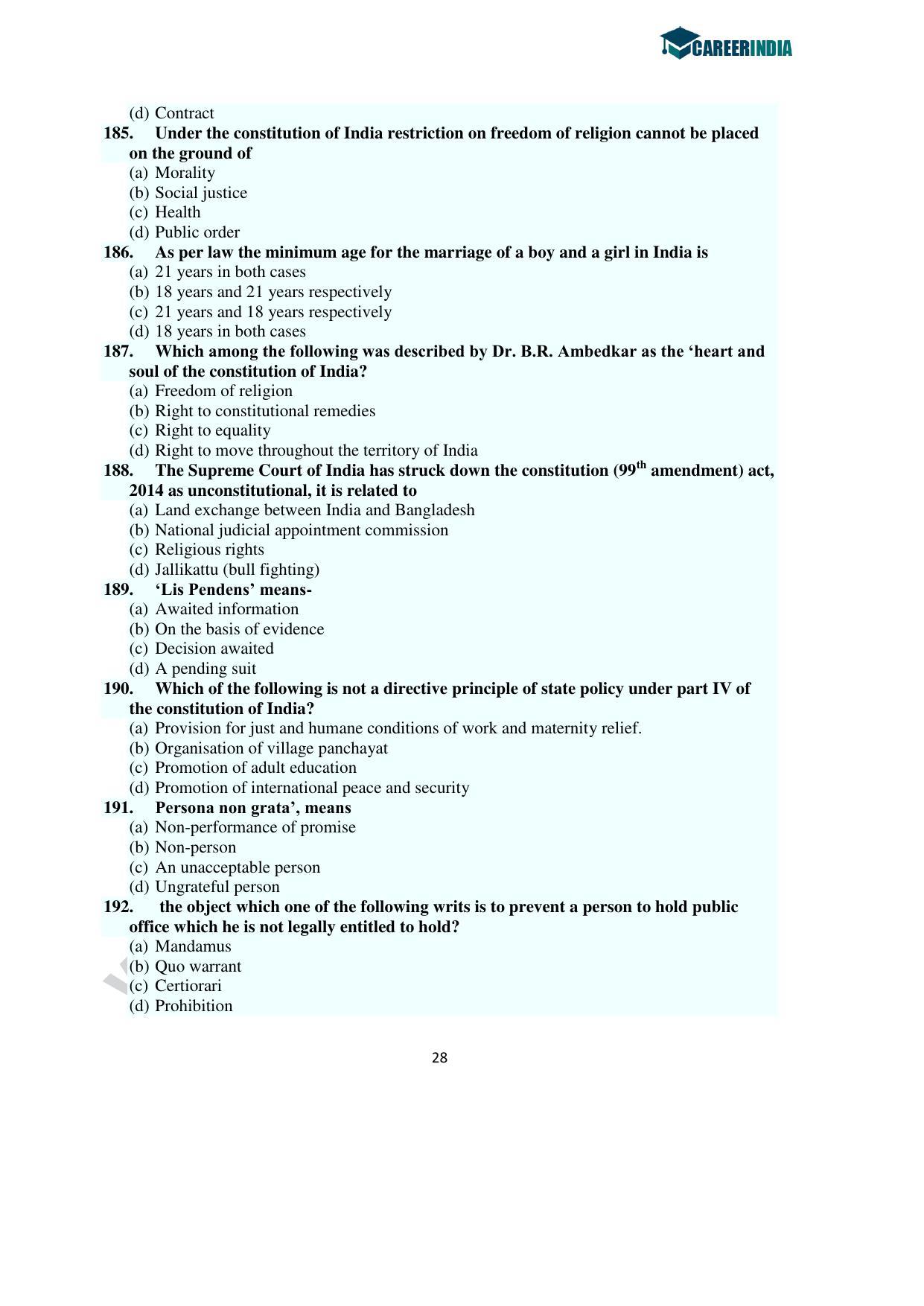 CLAT 2016 UG Question Paper with Answer Key - Page 28