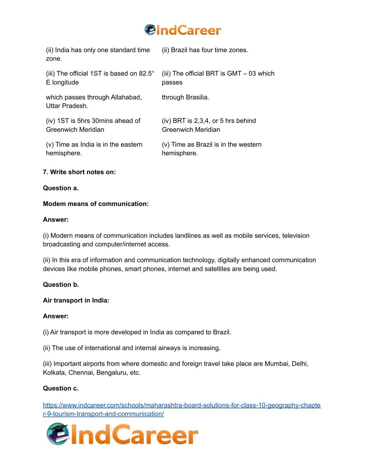 Maharashtra Board Solutions for Class 10- Geography: Chapter 9- Tourism, Transport and Communication - Page 10