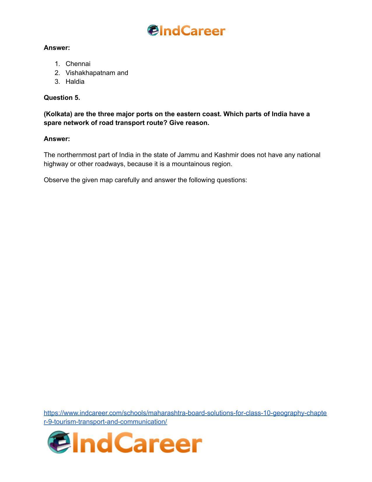 Maharashtra Board Solutions for Class 10- Geography: Chapter 9- Tourism, Transport and Communication - Page 14