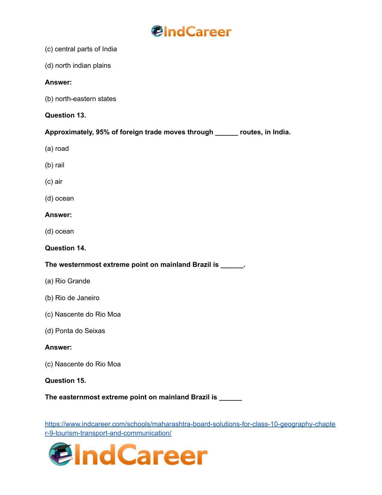 Maharashtra Board Solutions for Class 10- Geography: Chapter 9- Tourism, Transport and Communication - Page 38
