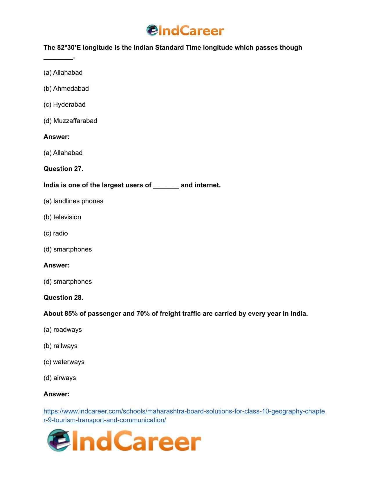 Maharashtra Board Solutions for Class 10- Geography: Chapter 9- Tourism, Transport and Communication - Page 43