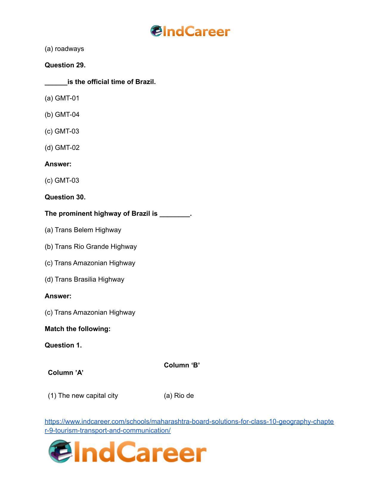 Maharashtra Board Solutions for Class 10- Geography: Chapter 9- Tourism, Transport and Communication - Page 44