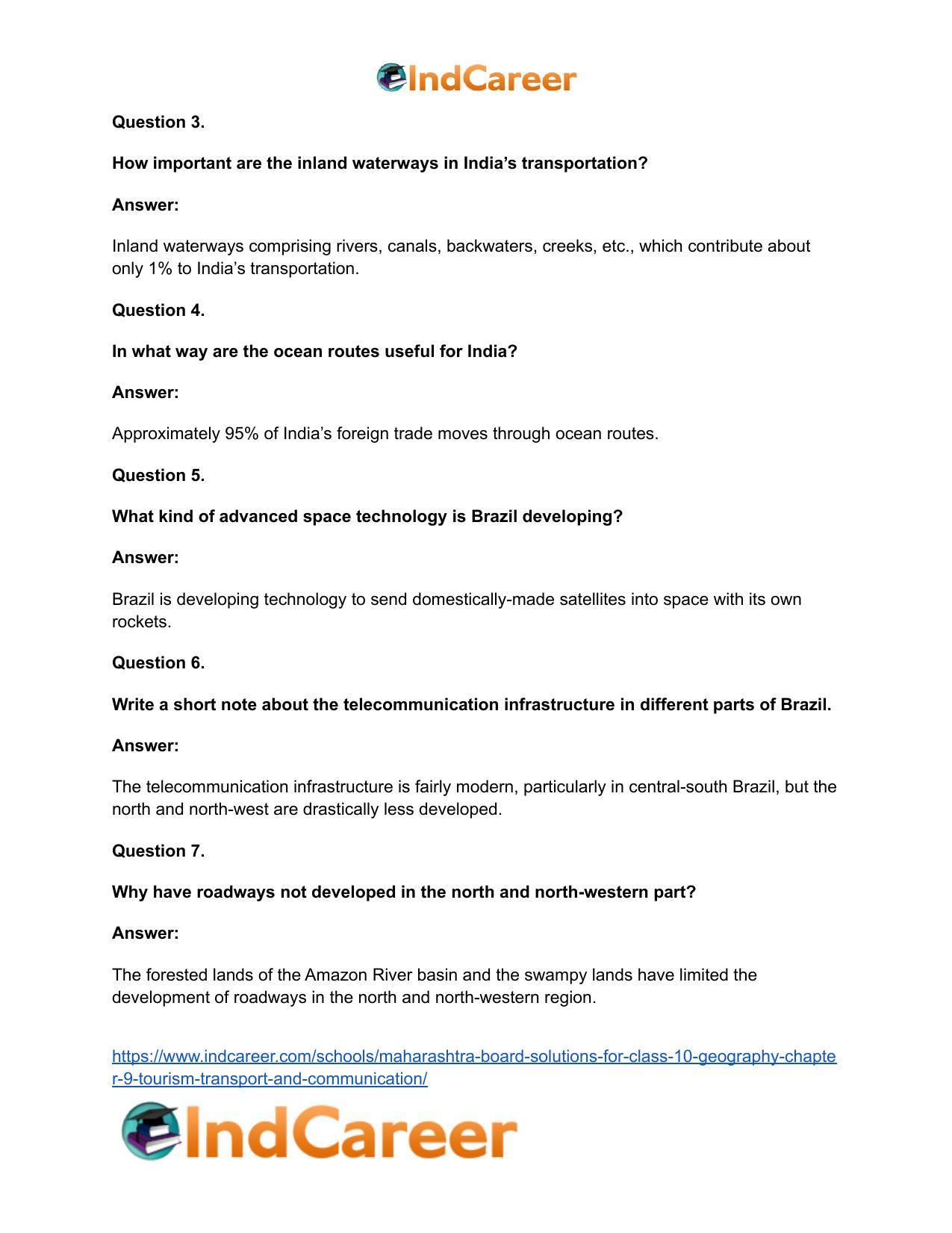 Maharashtra Board Solutions for Class 10- Geography: Chapter 9- Tourism, Transport and Communication - Page 46