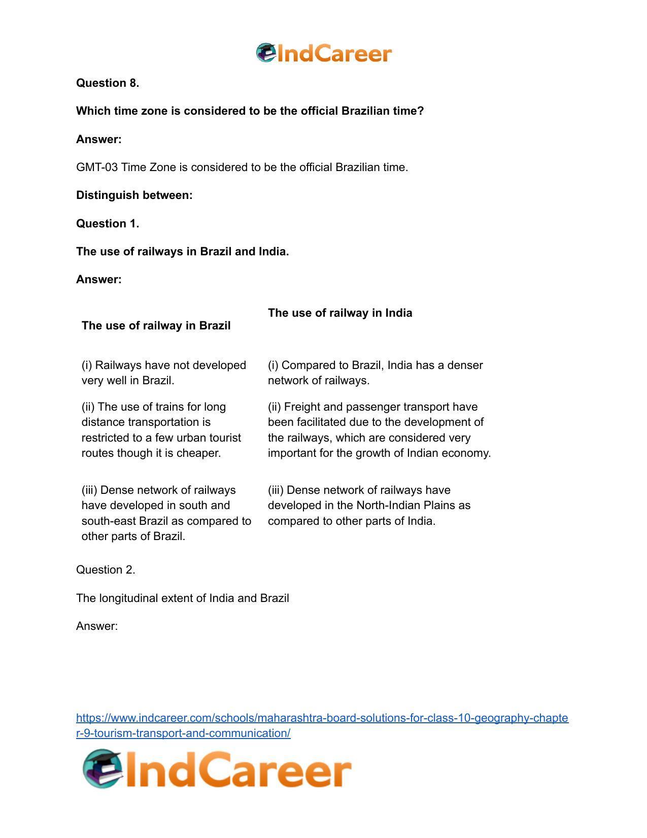 Maharashtra Board Solutions for Class 10- Geography: Chapter 9- Tourism, Transport and Communication - Page 47