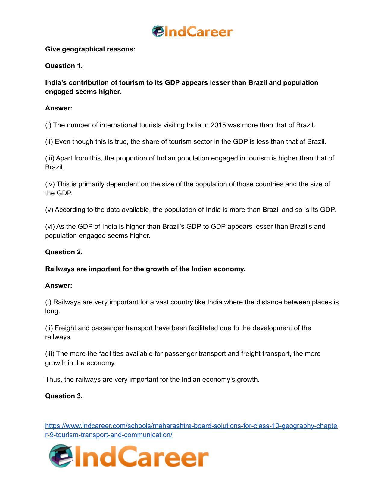 Maharashtra Board Solutions for Class 10- Geography: Chapter 9- Tourism, Transport and Communication - Page 54