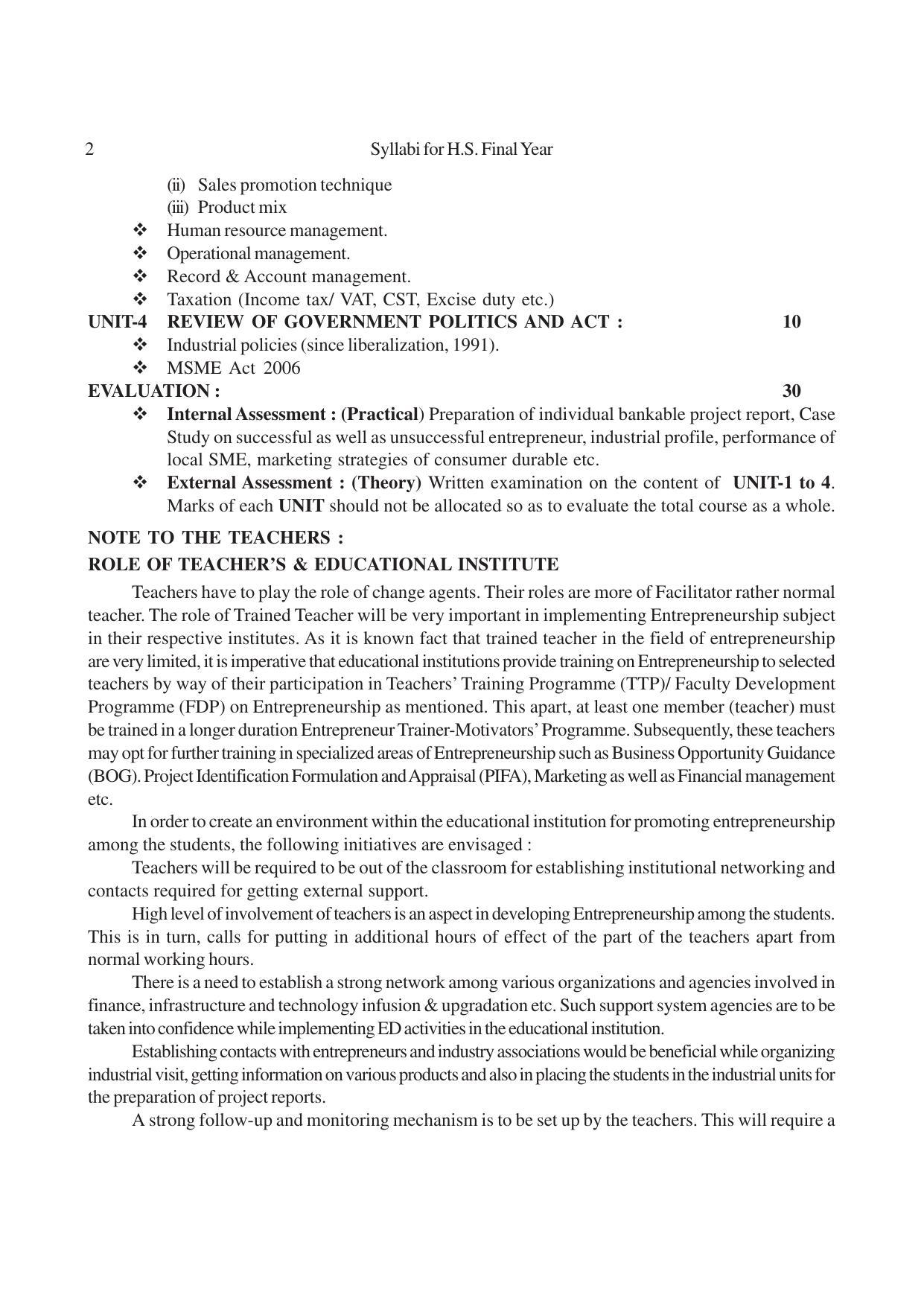AHSEC 2nd Year Entrepreneurship Development Syllabus - Page 2