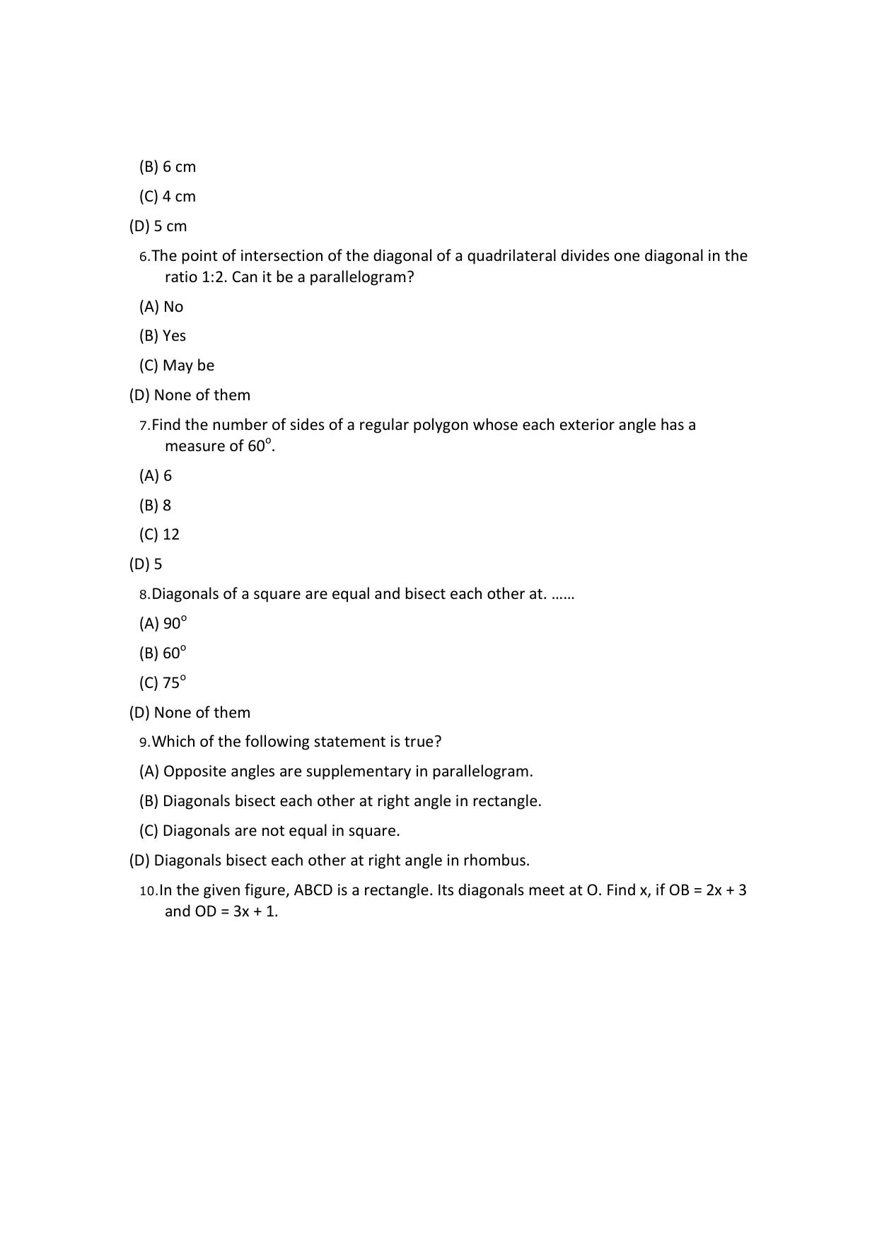 CBSE Worksheets for Class 8 Mathematics Understanding Quadrilaterals Assignment 10 - Page 2