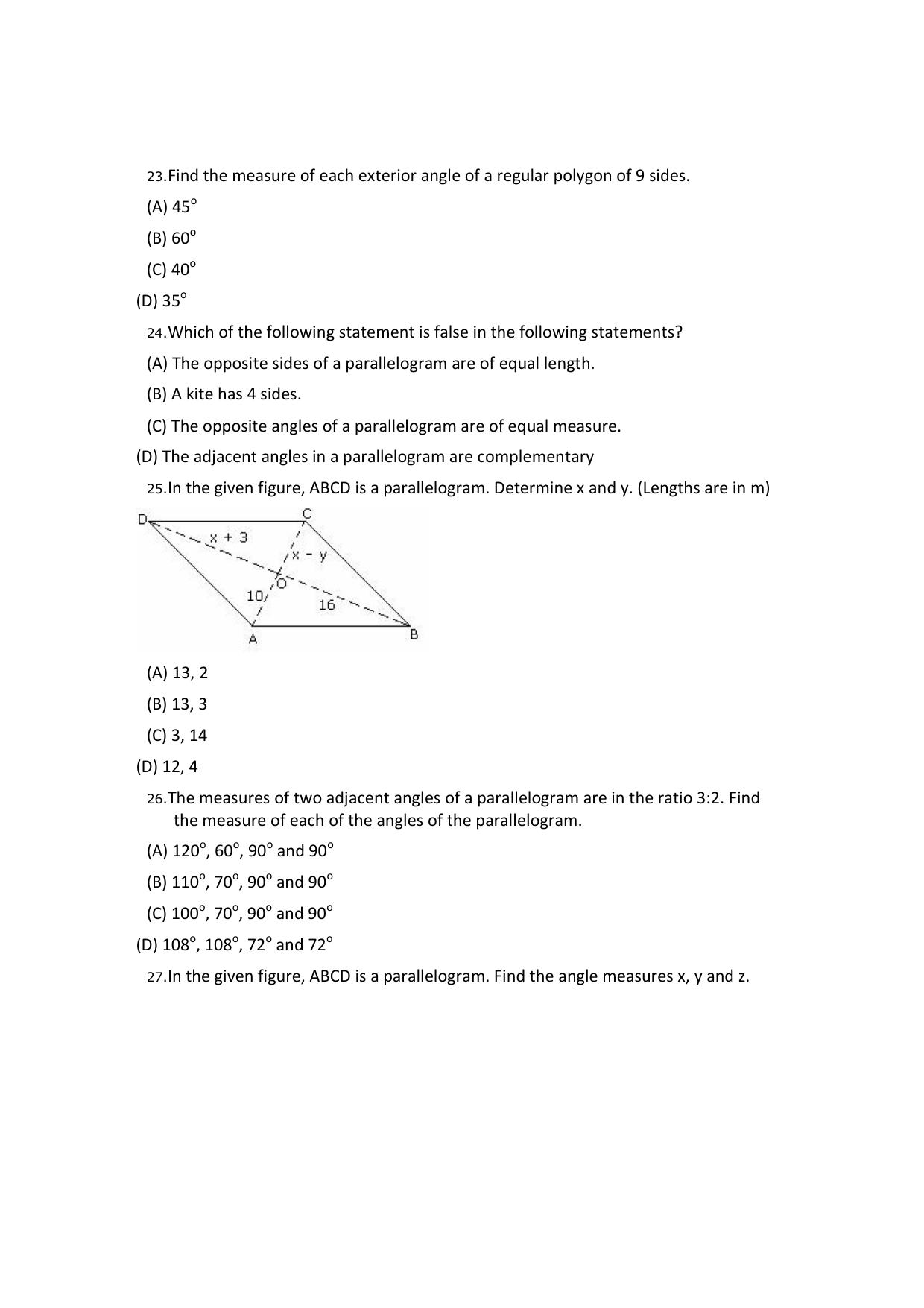 CBSE Worksheets for Class 8 Mathematics Understanding Quadrilaterals Assignment 10 - Page 9