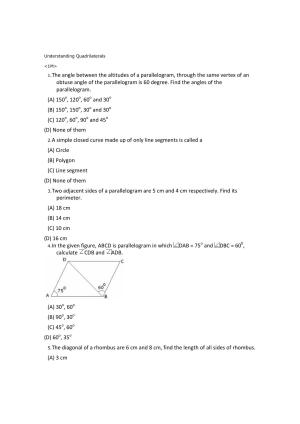 CBSE Worksheets for Class 8 Mathematics Understanding Quadrilaterals Assignment 10