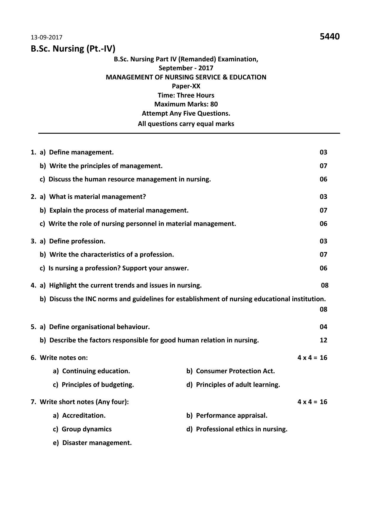 RUHS B.Sc Nursing 2017 Question Paper - Page 2