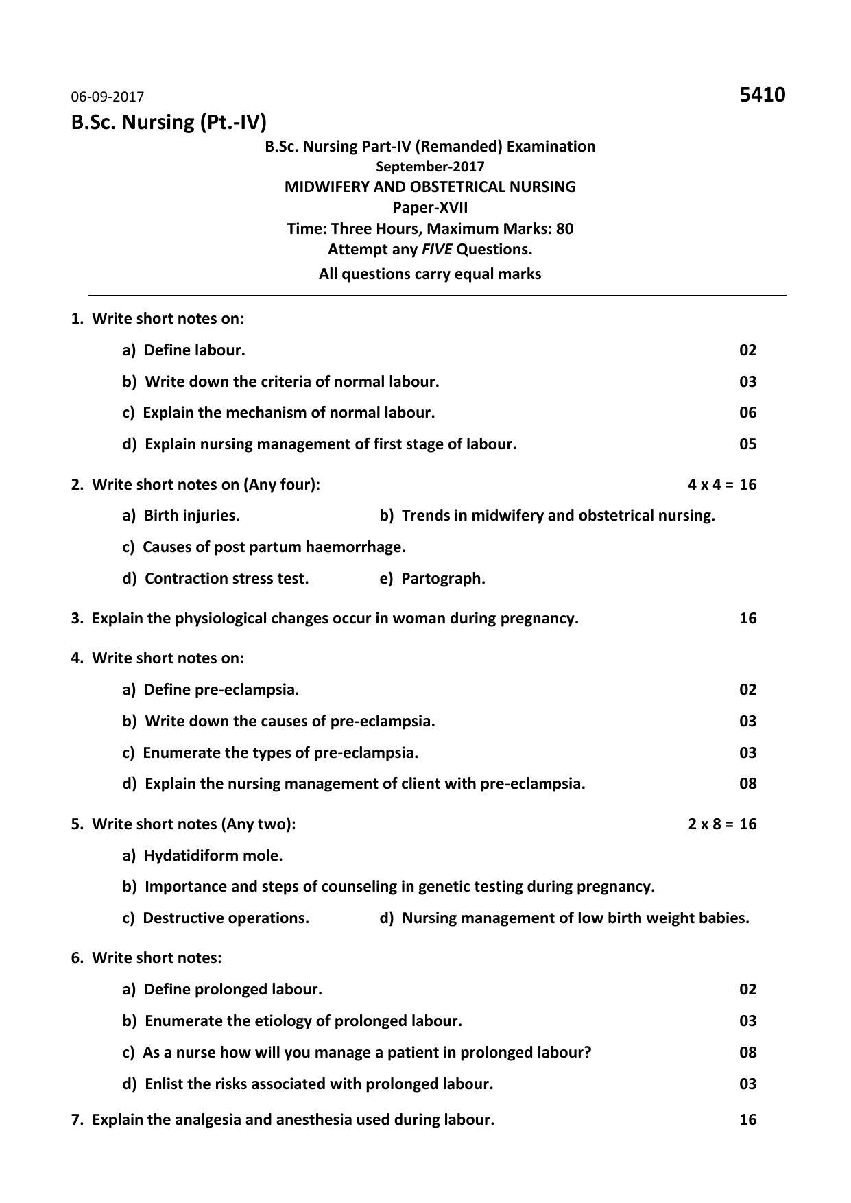 RUHS B.Sc Nursing 2017 Question Paper - Page 3