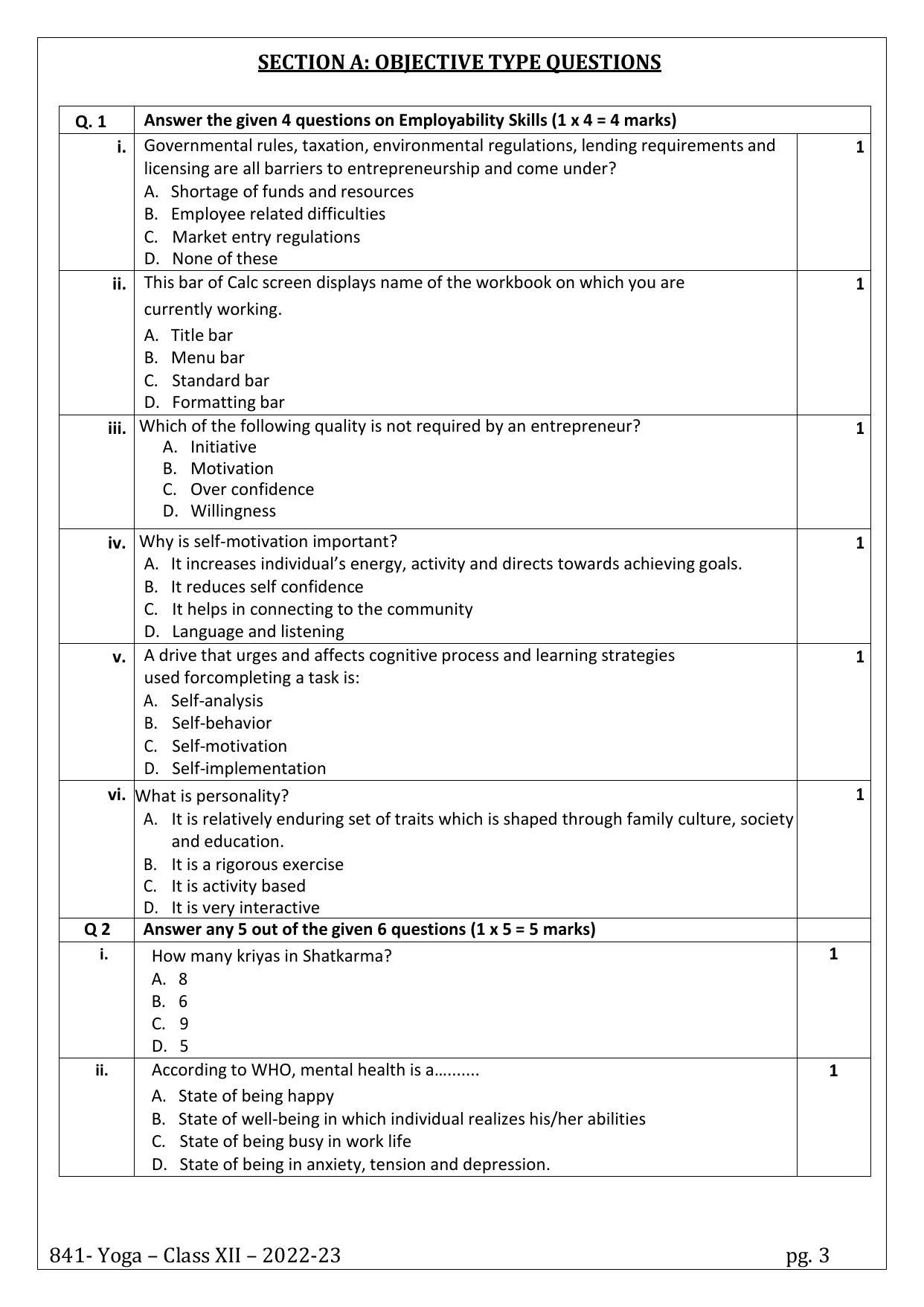 CBSE Class 10 Yoga (Skill Education) Sample Papers 2023 - Page 3