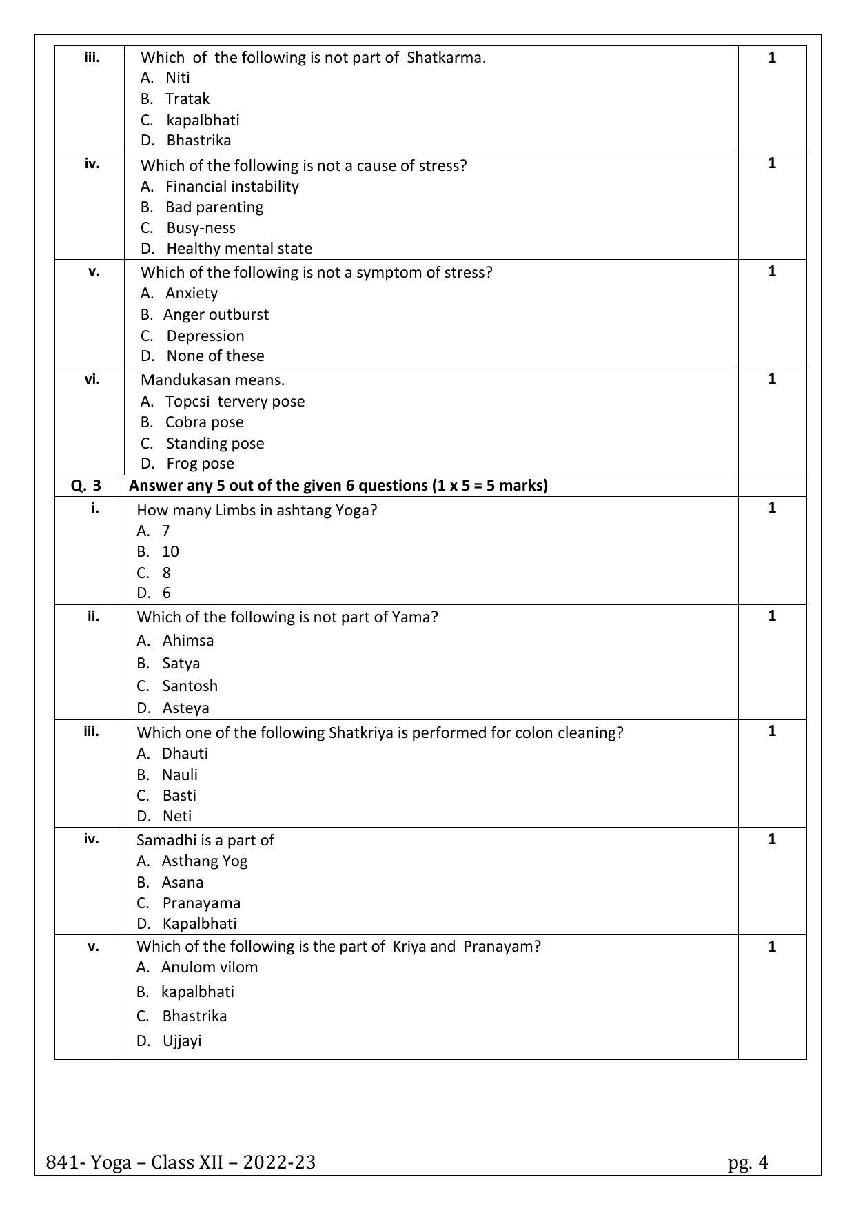 CBSE Class 10 Yoga (Skill Education) Sample Papers 2023 - Page 4