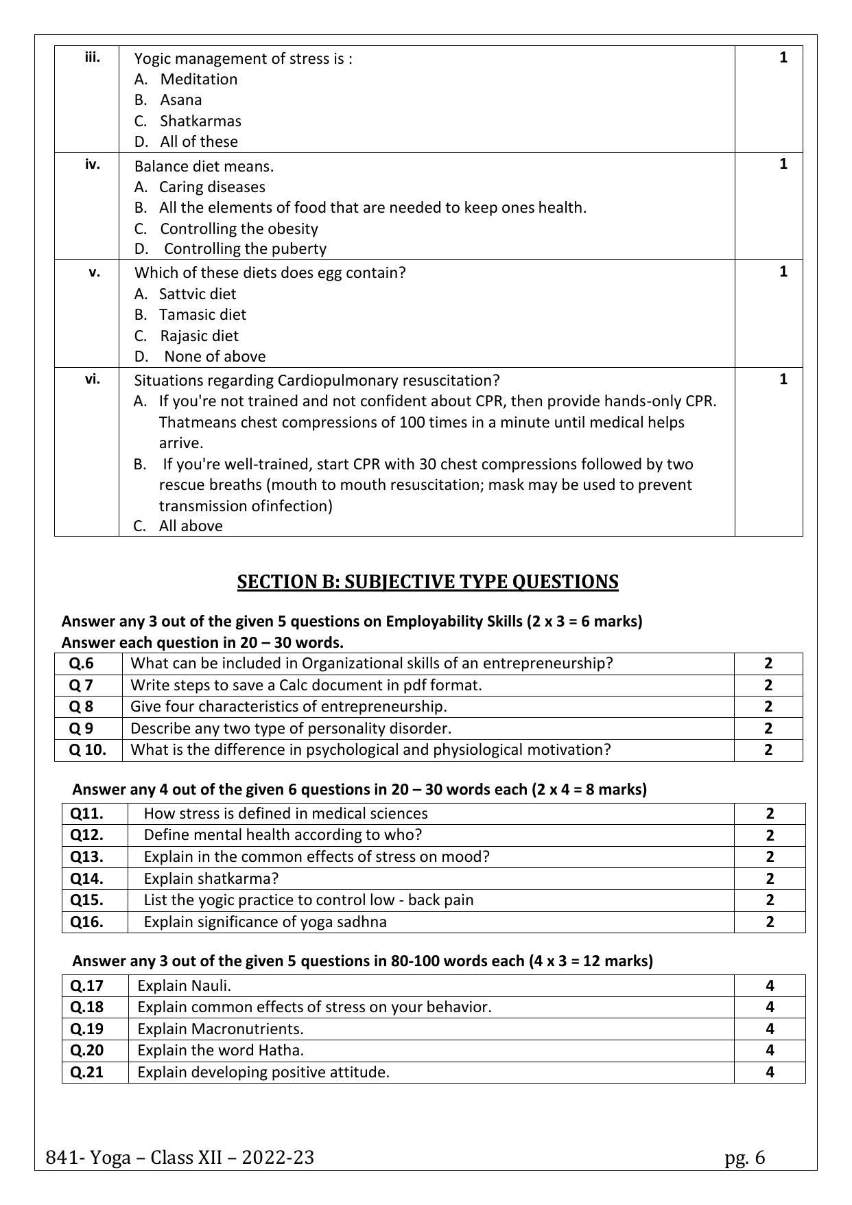 CBSE Class 10 Yoga (Skill Education) Sample Papers 2023 - Page 6