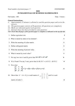 Nagaland Board Class 12 FUNDAMENTALS OF BUSINESS MATHEMATICS 2020 Question Papers