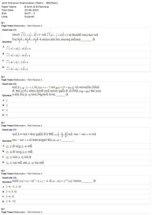 JEE Mains 2022: B Arch & B Planning Gujarati (Shift A2) 23-06-2022 Question Paper