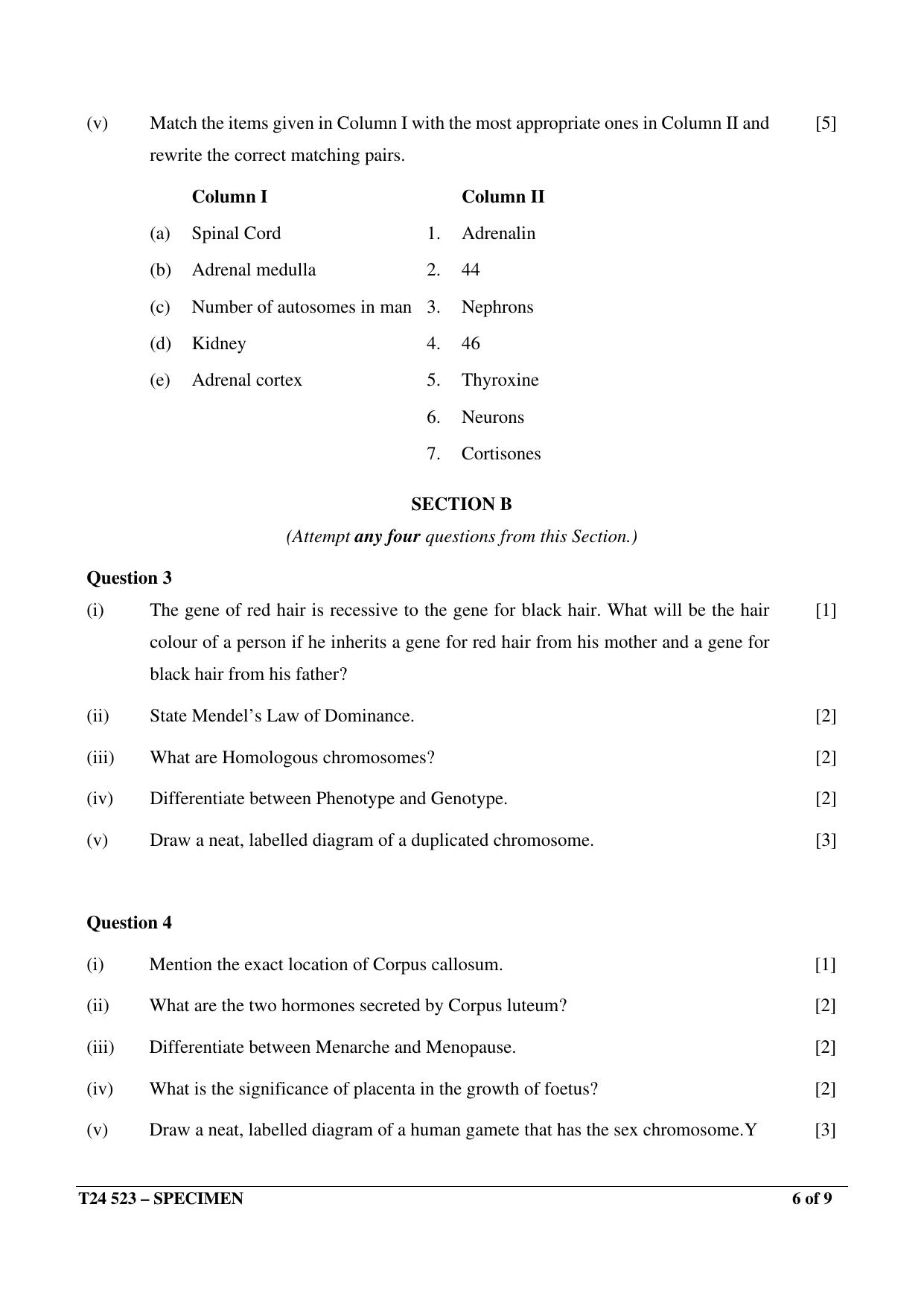 ICSE Class 10 2024 Biology Sample Paper - Page 6