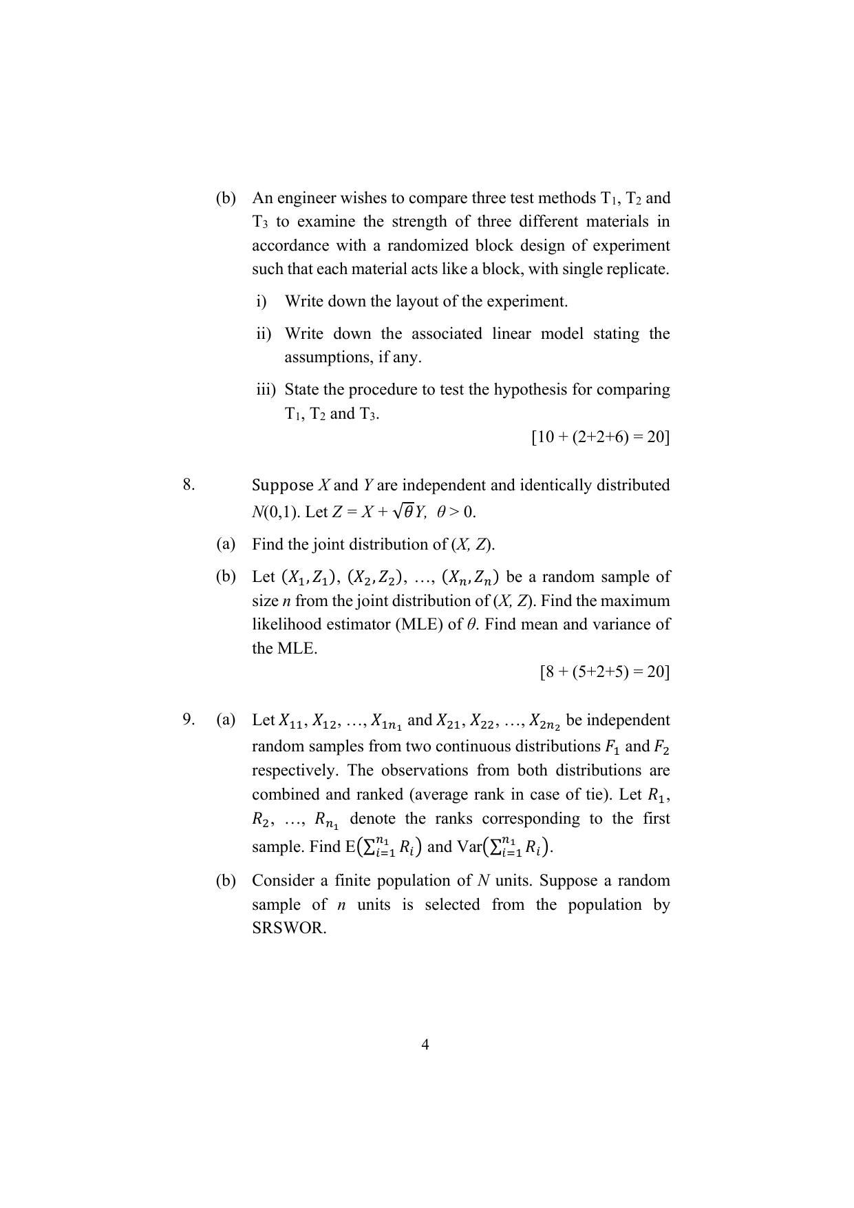 ISI Admission Test M.Tech (QROR) 2024 Sample Paper - Page 4