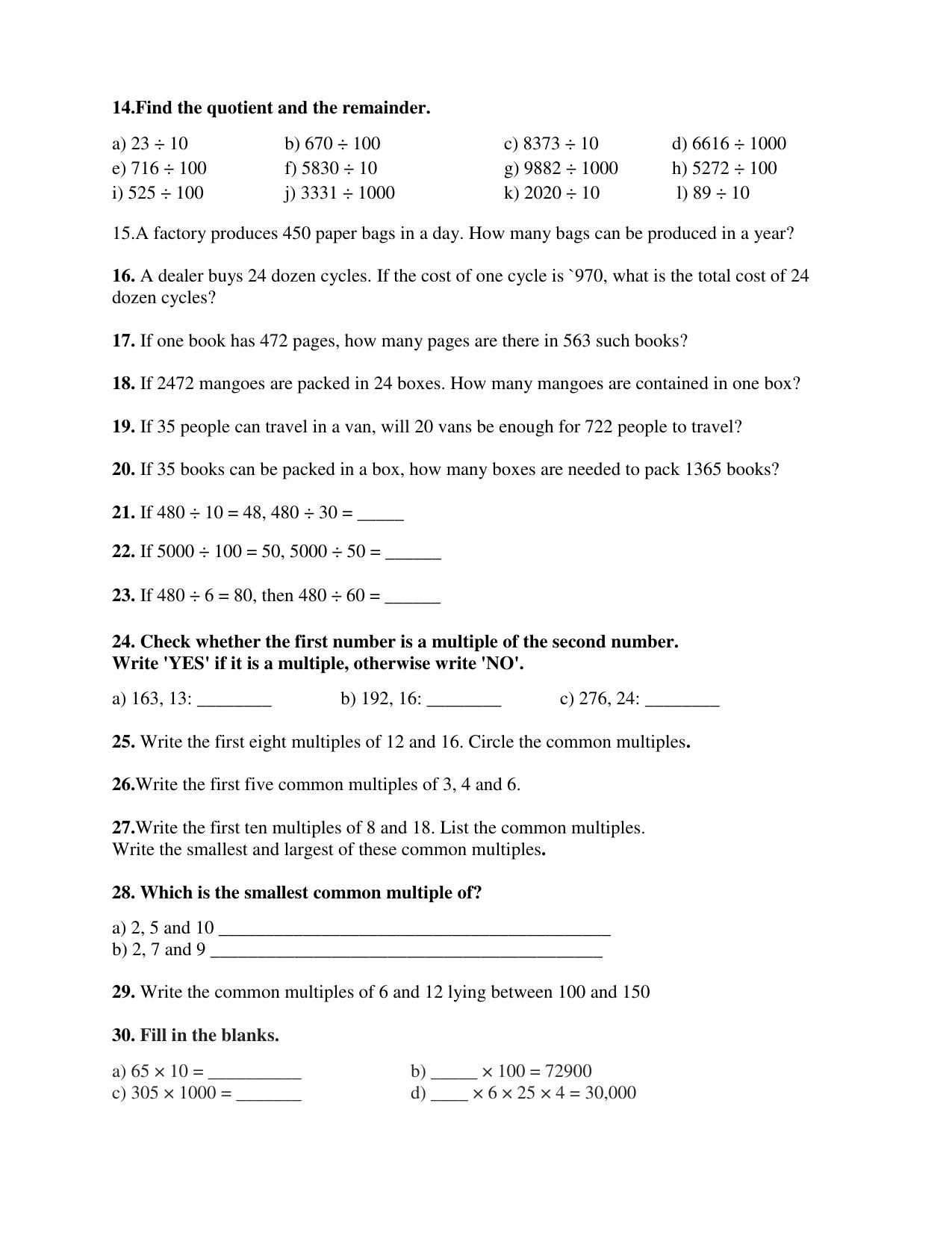 Worksheet for Class 4 Maths Assignment 30 - Page 2