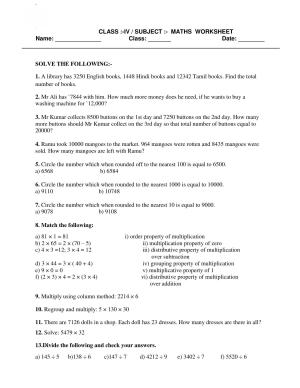 Worksheet for Class 4 Maths Assignment 30