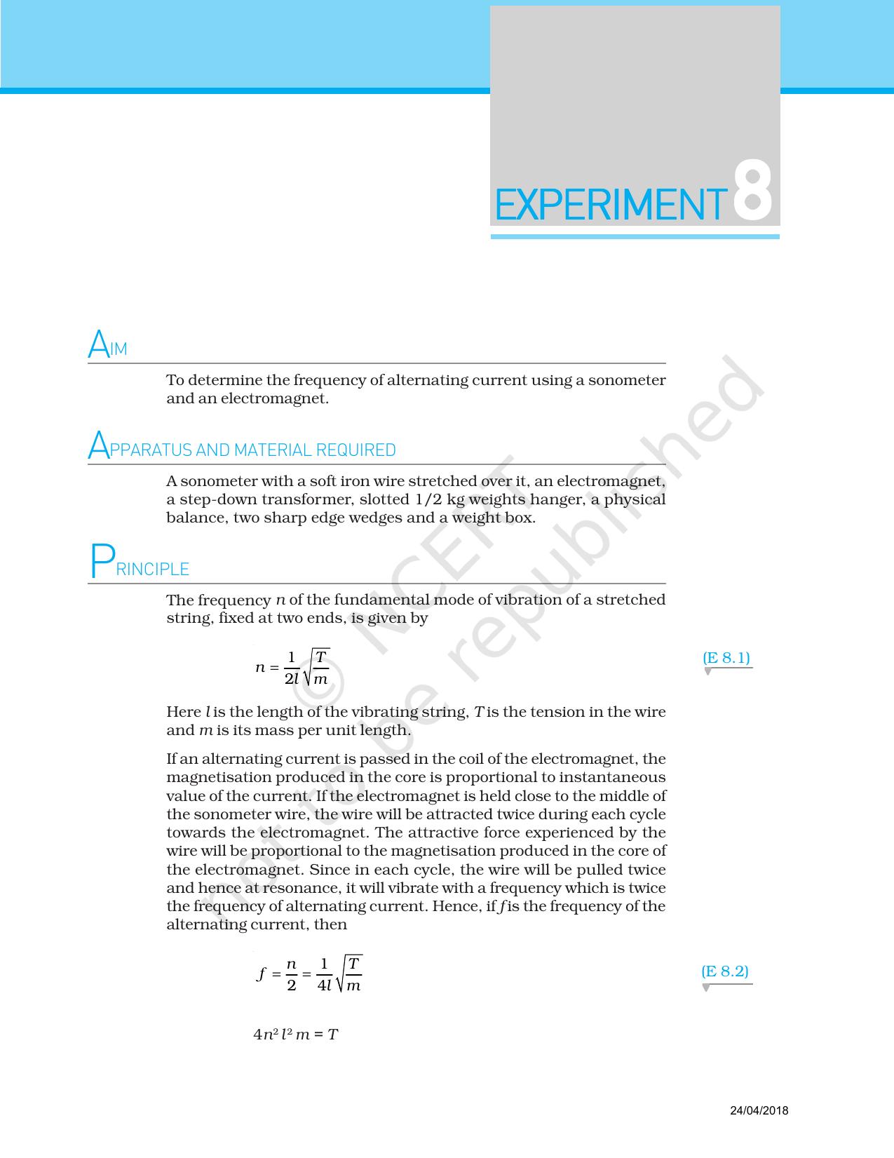 NCERT Laboratory Manuals for Class XII Physics - Experiment 8 & 9 - Page 1