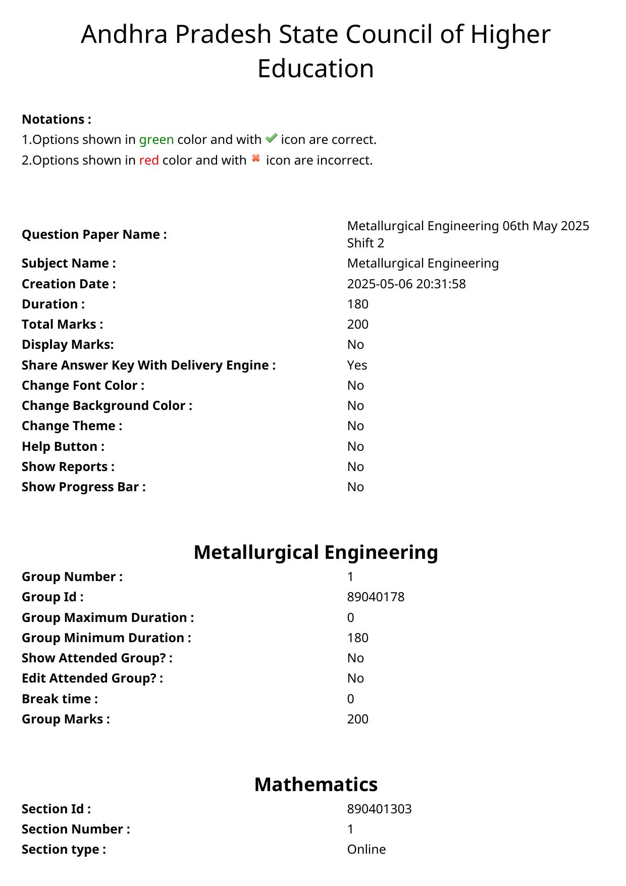 AP ECET 2025 Metallurgical Engineering 06th May 2025 (Shift 2) Question Paper wth Key - Page 1
