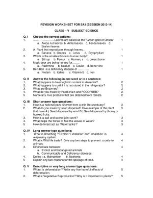 Worksheet for Class 5 Science Assignment 5