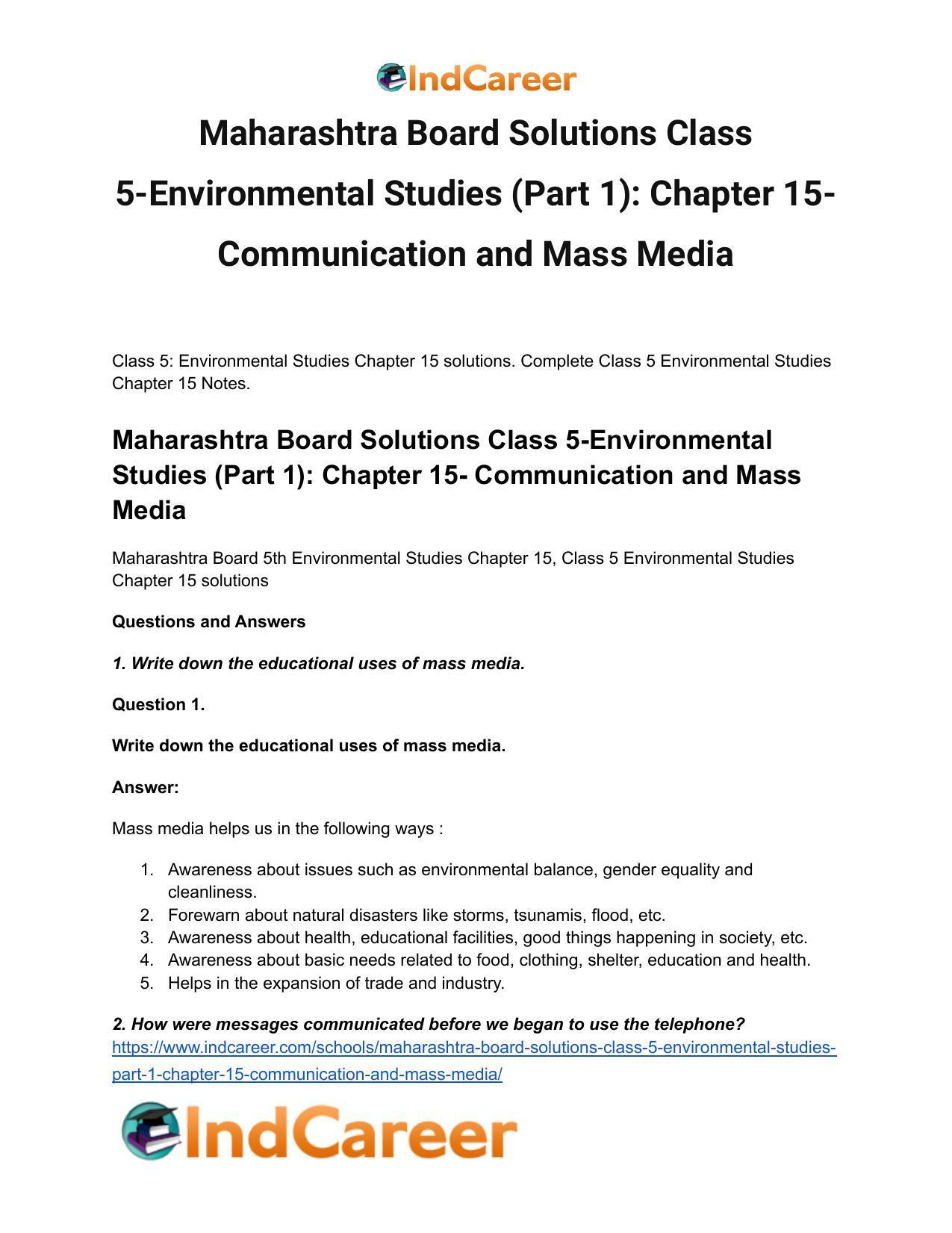 Maharashtra Board Solutions Class 5-Environmental Studies (Part 1): Chapter 15- Communication and Mass Media - Page 2