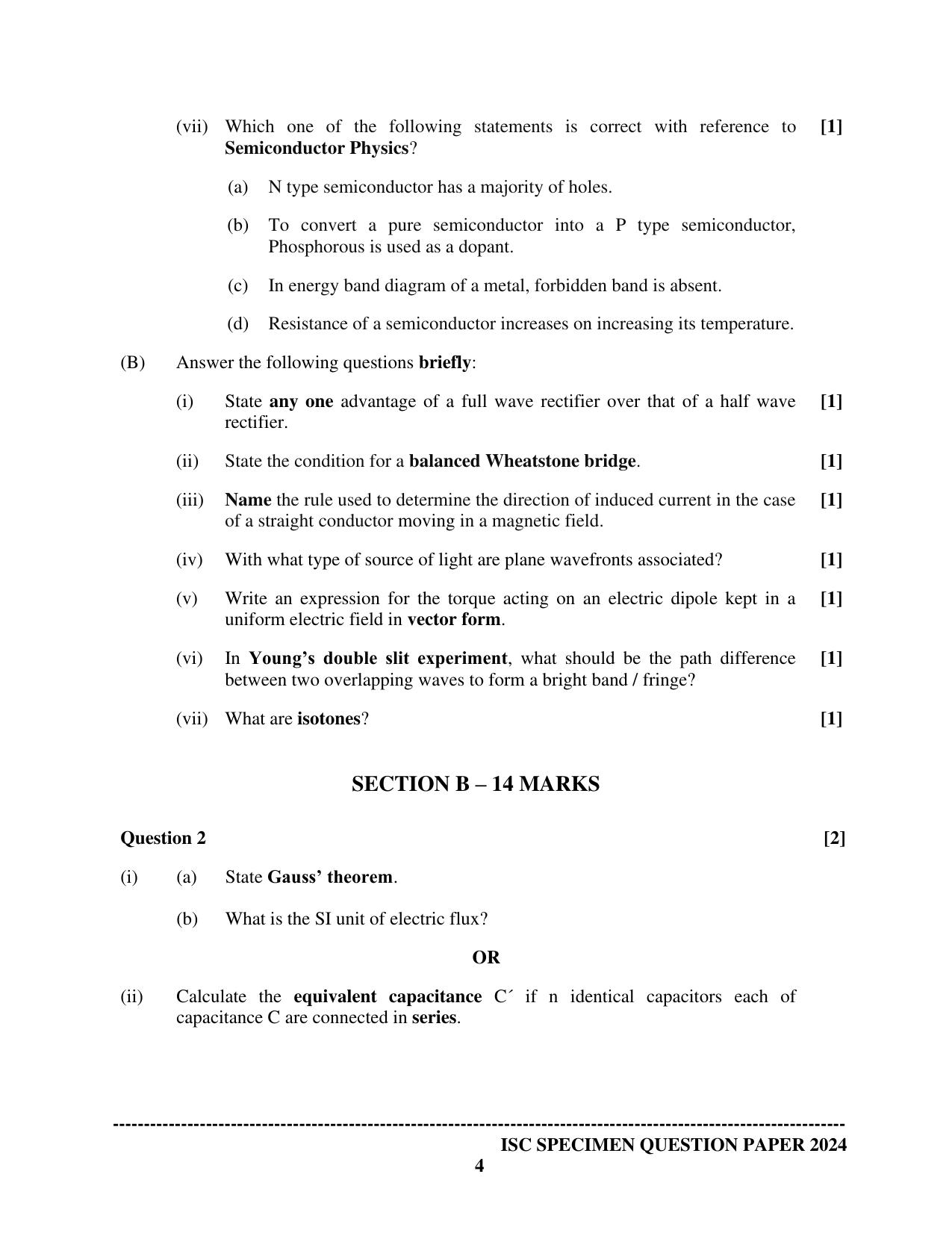 ISC Class 12 2024 PHYSICS PAPER 1 Sample Paper - Page 4