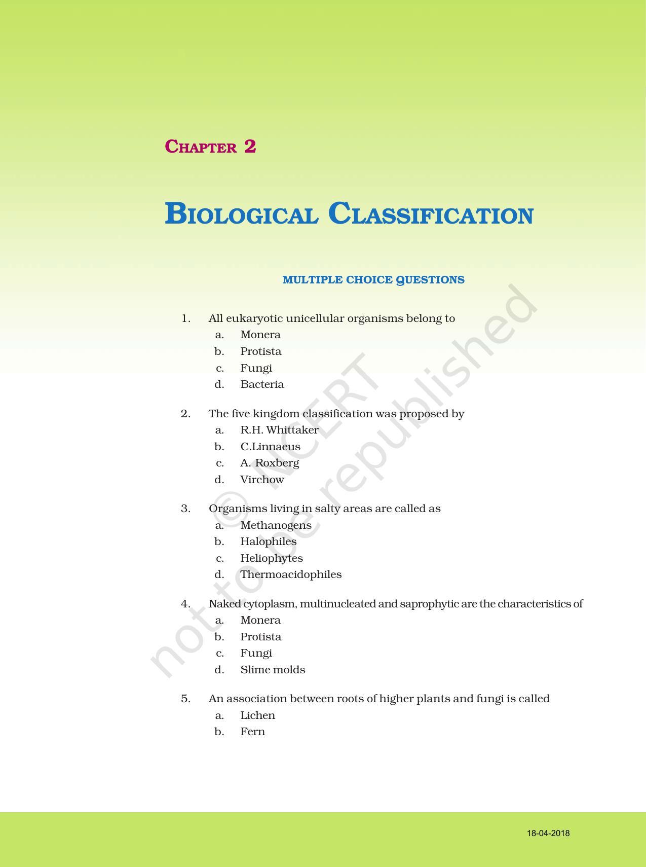 NCERT Exemplar Book for Class 11 Biology: Chapter 2 Biological Classification - Page 1