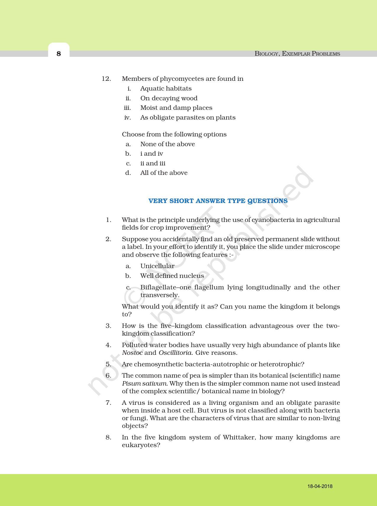 NCERT Exemplar Book for Class 11 Biology: Chapter 2 Biological Classification - Page 3