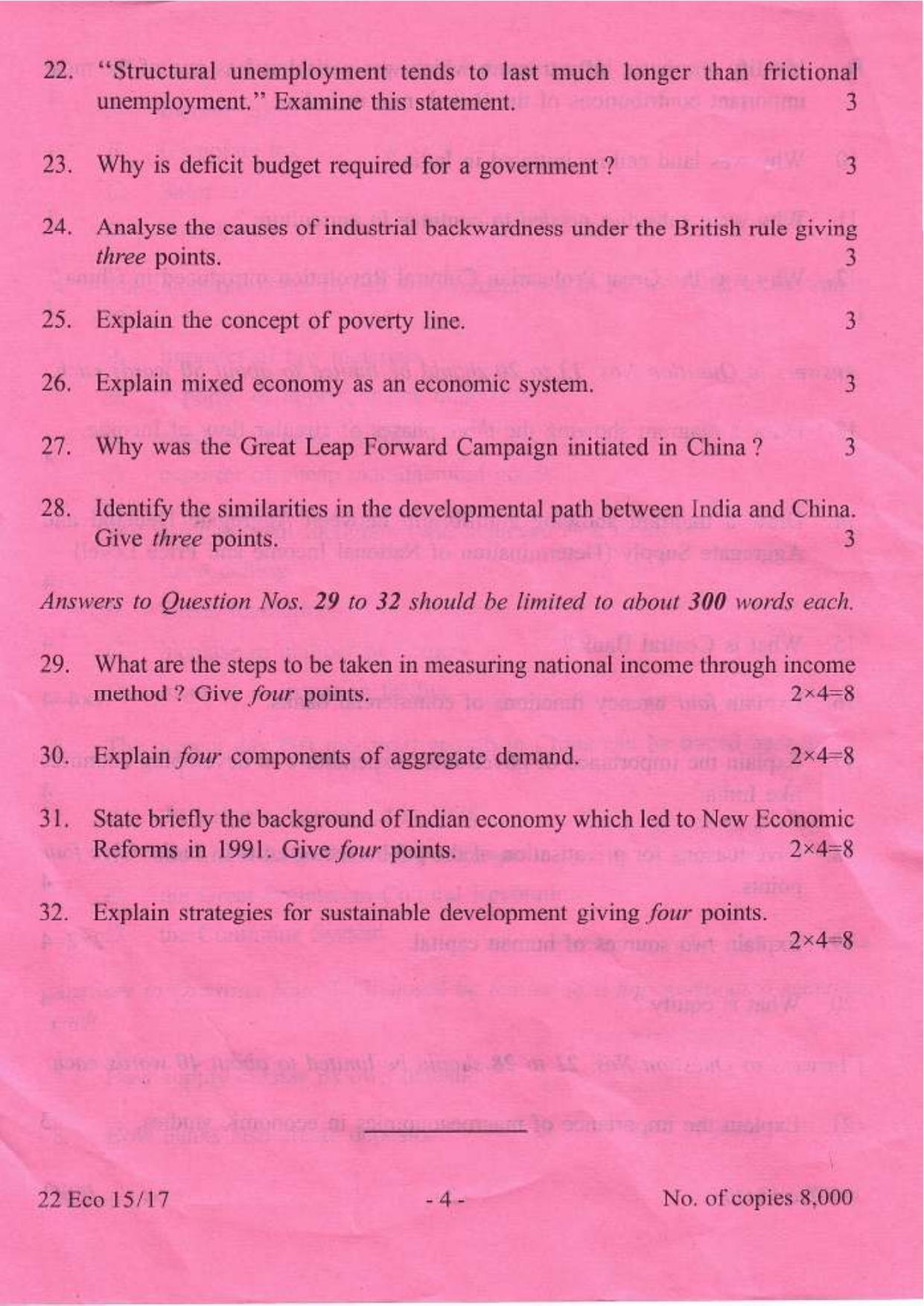 COHSEM Class 12 Economics 2017 Question Papers - Page 4