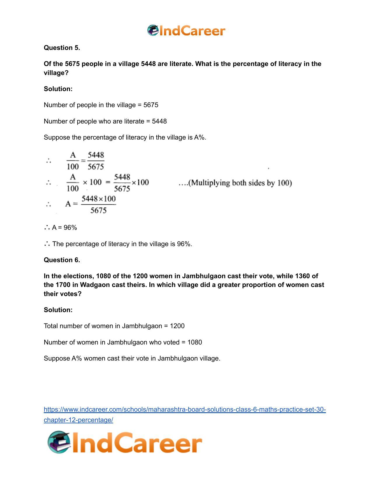 Maharashtra Board Solutions Class 6-Maths (Practice Set 30): Chapter 12- Percentage - Page 5