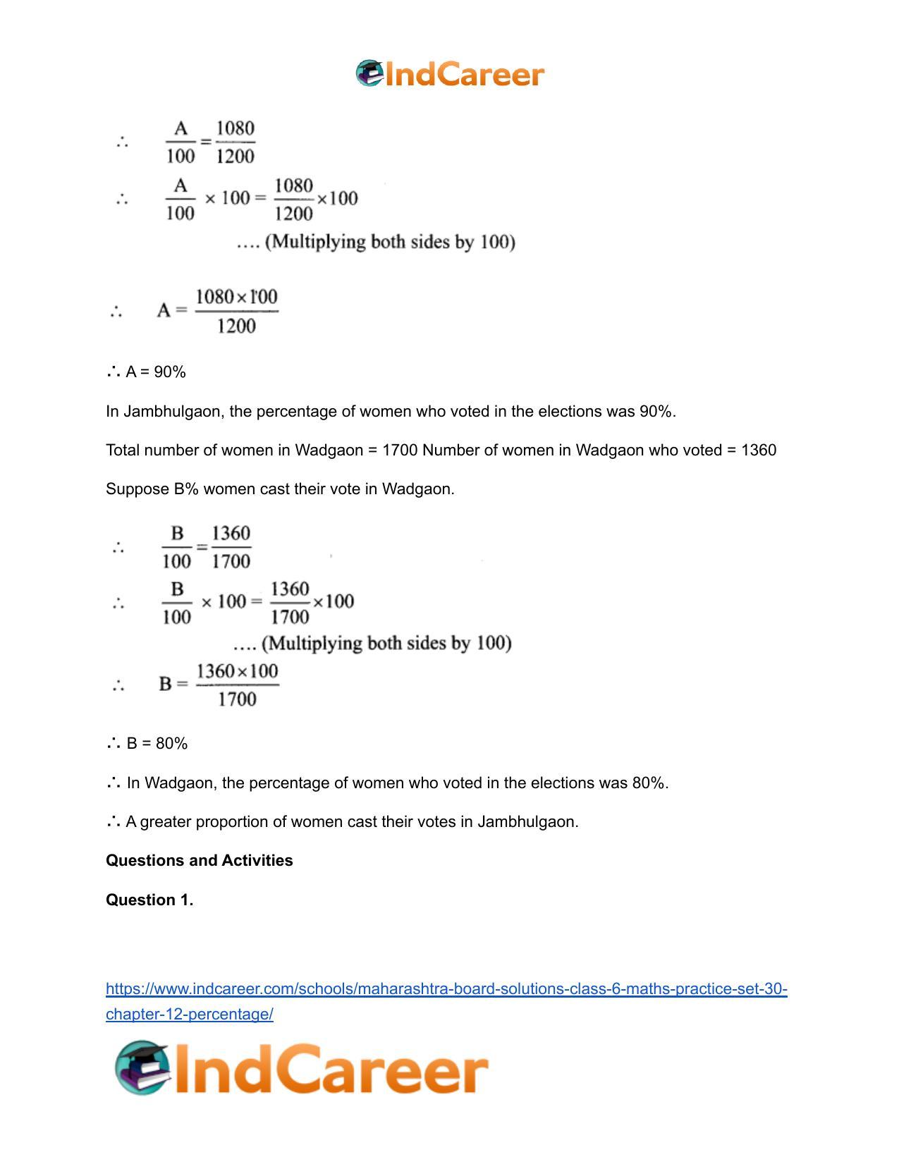 Maharashtra Board Solutions Class 6-Maths (Practice Set 30): Chapter 12- Percentage - Page 6