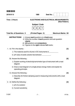 Goa Board Class 12 Electronic and Electrical Measurements  Voc 341 New Pattern (March 2018) Question Paper