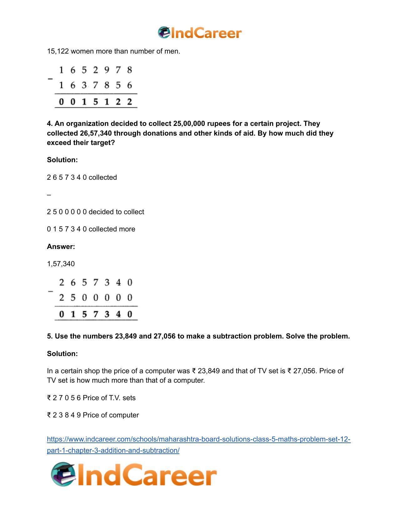 Maharashtra Board Solutions Class 5-Maths (Problem Set 12) - Part 1: Chapter 3- Addition and Subtraction - Page 4