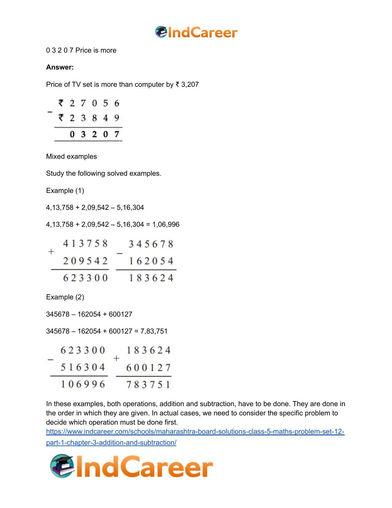Maharashtra Board Solutions Class 5-Maths (Problem Set 12) - Part 1: Chapter 3- Addition and Subtraction - Page 5