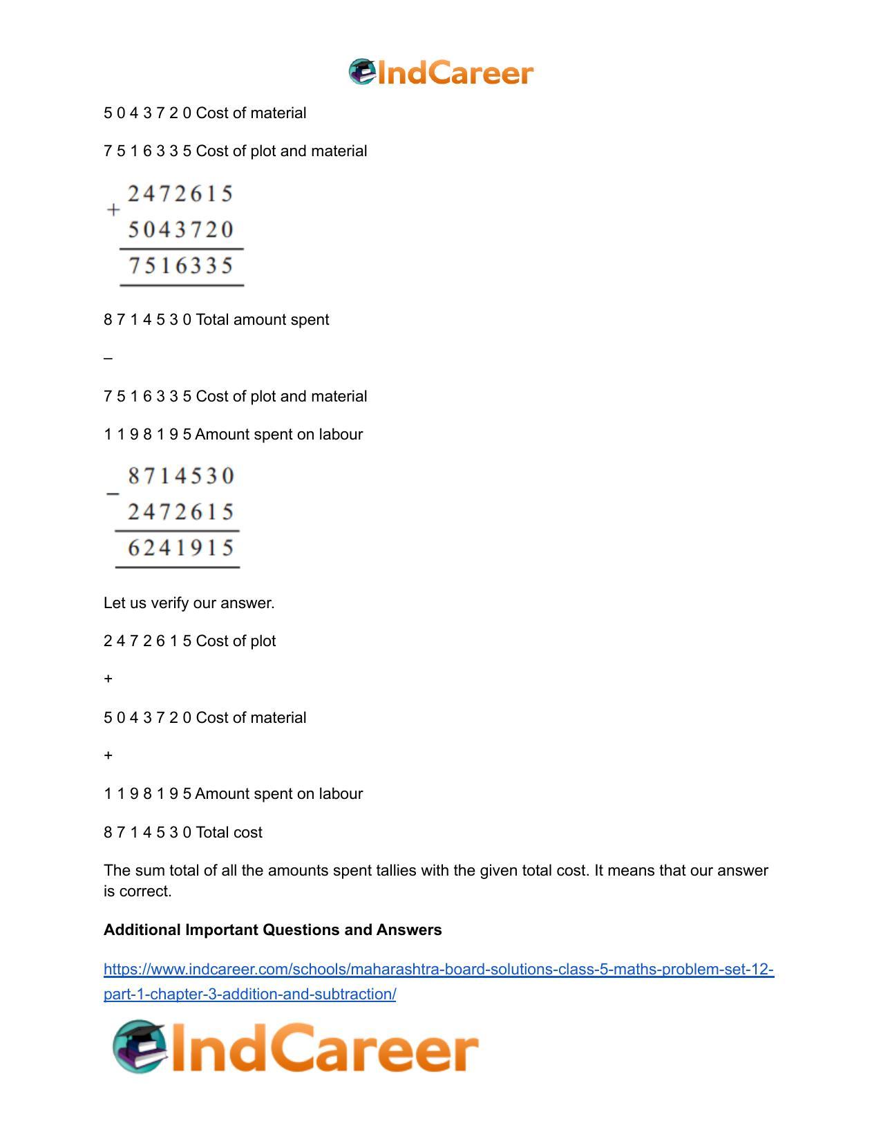 Maharashtra Board Solutions Class 5-Maths (Problem Set 12) - Part 1: Chapter 3- Addition and Subtraction - Page 7