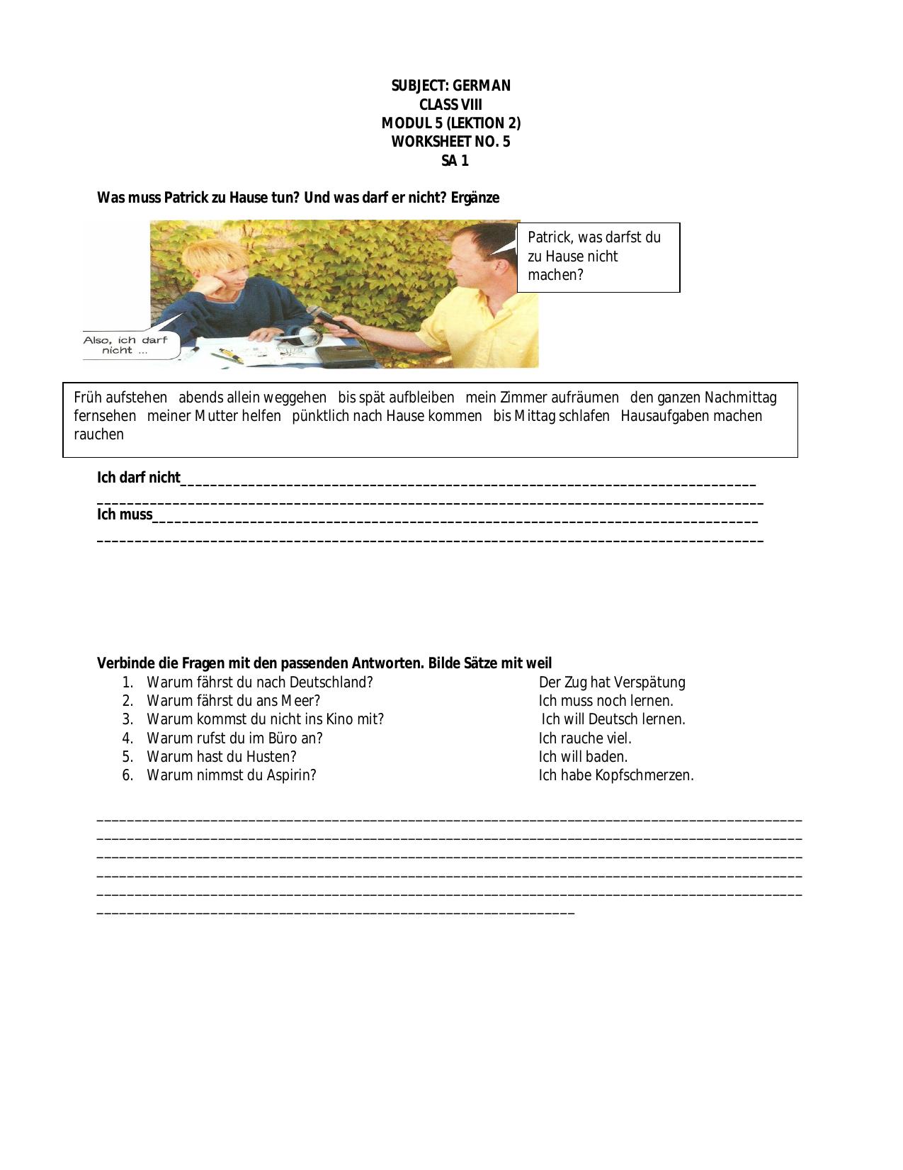 CBSE Worksheets for Class 8 German Assignment 5 - Page 1
