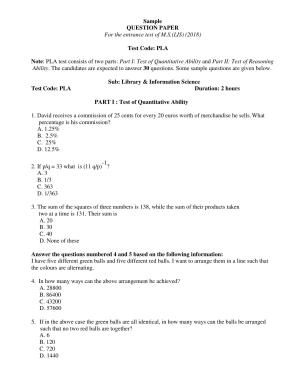 ISI Admission Test M.S (LIS) PLA 2017 Sample Paper