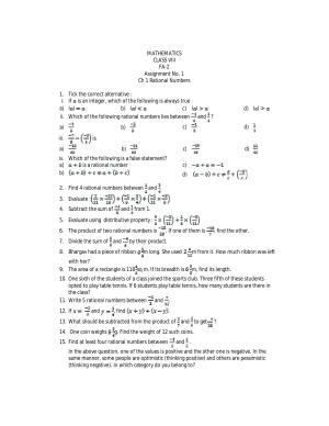 CBSE Worksheets for Class 8 Mathematics Rational Numbers Assignment 2