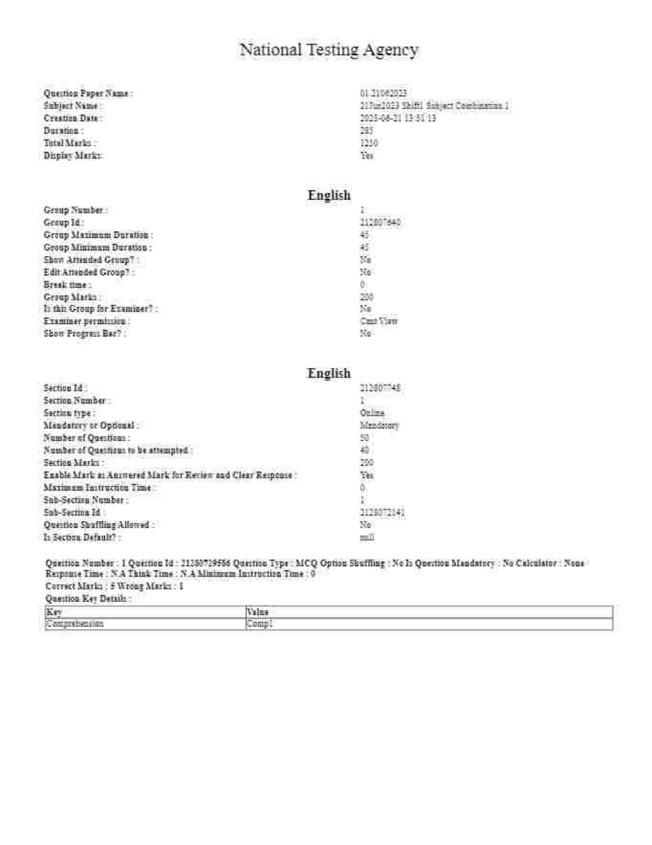 CUET 2023 Domestic Shift 1 Question Papers - 21 June 2023 - Page 1