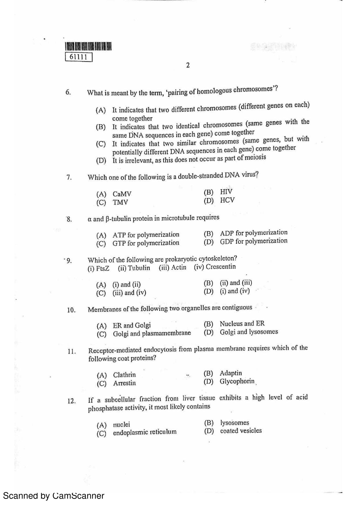 CUSAT CAT 2011 Life Science Question Paper - Page 3