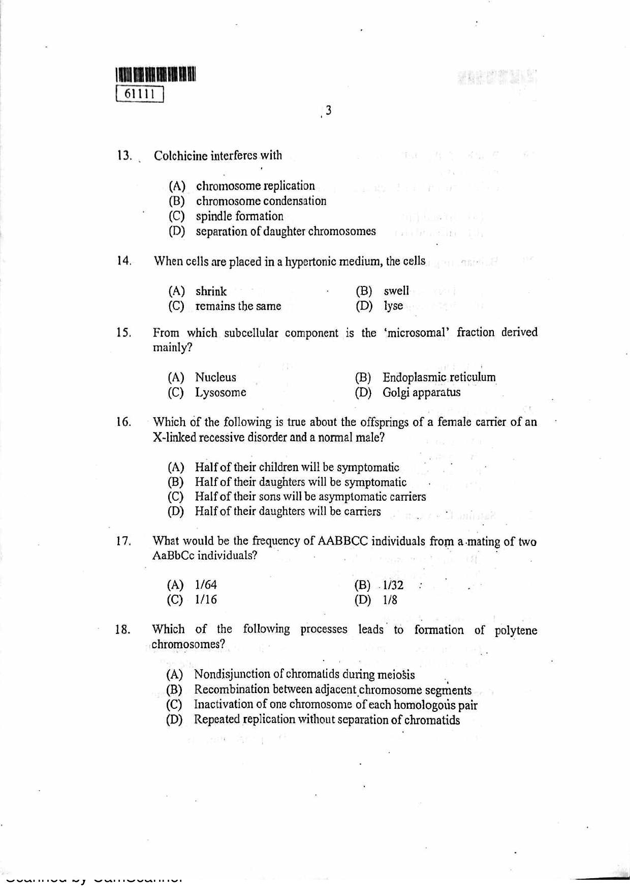 CUSAT CAT 2011 Life Science Question Paper - Page 4