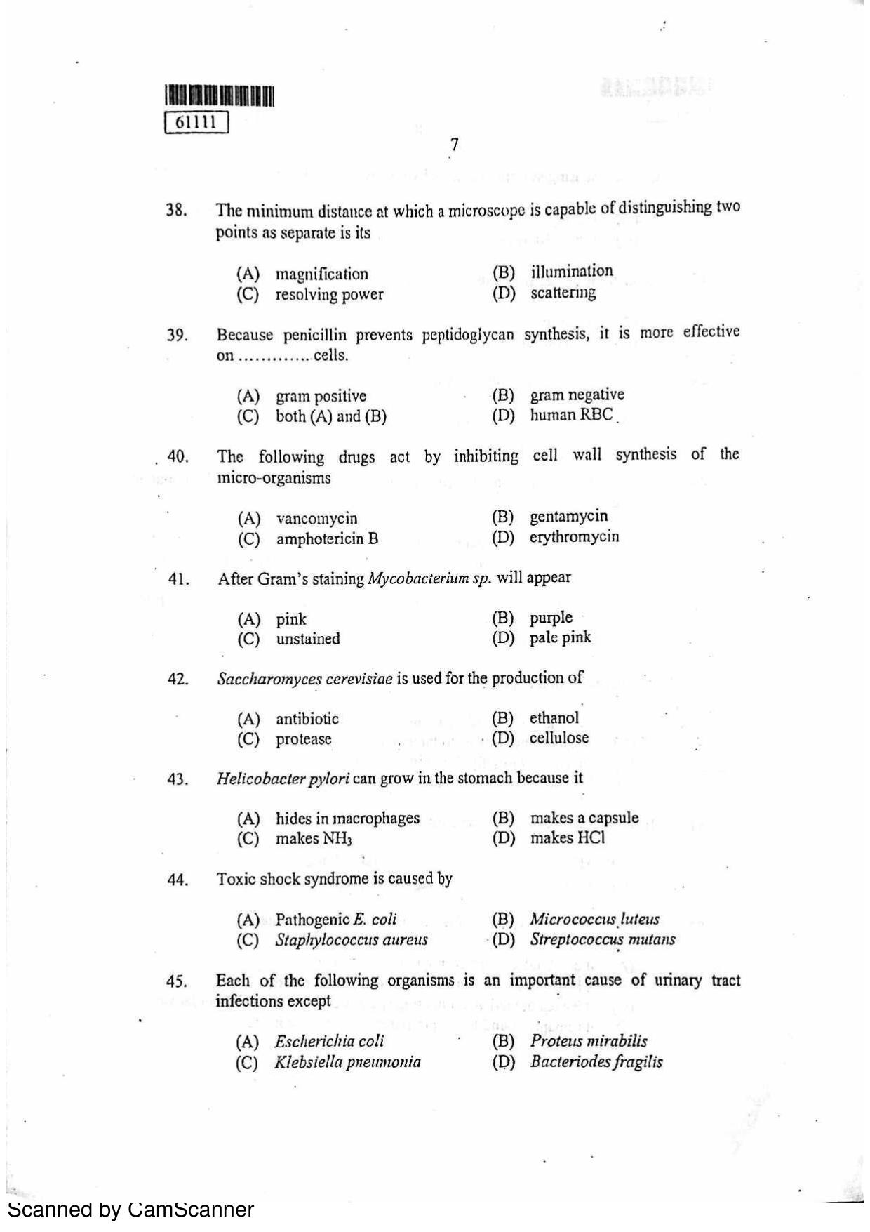 CUSAT CAT 2011 Life Science Question Paper - Page 8