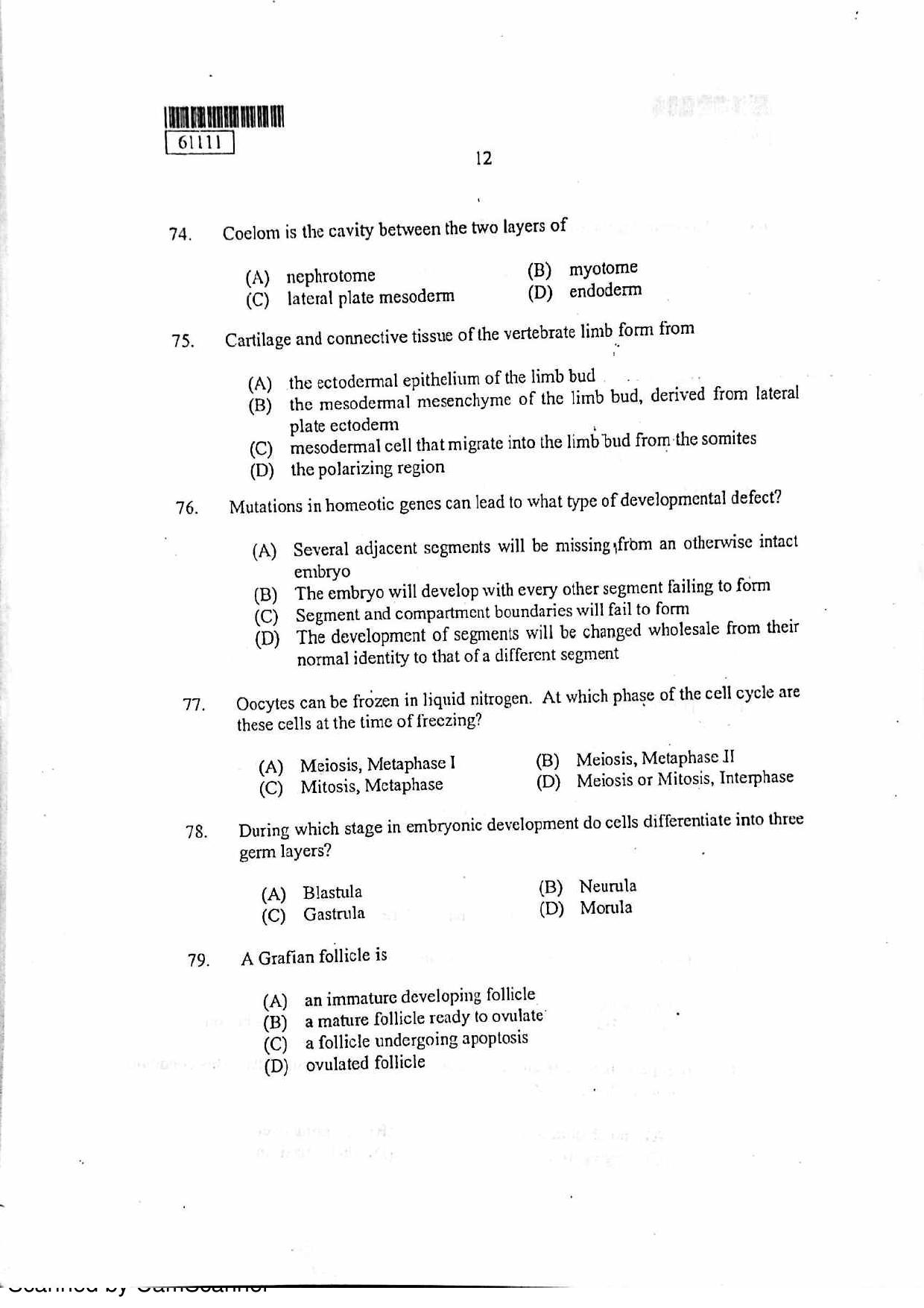CUSAT CAT 2011 Life Science Question Paper - Page 13
